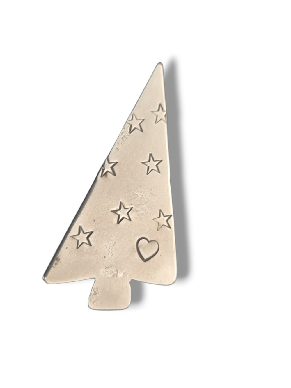 2003 Artisan Silver-Tone Tree Brooch with Star and Heart Cutouts